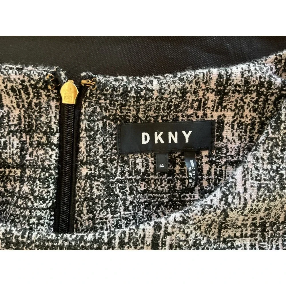 DKNY Women's Dress Size 14 Black White Geometric Short Sleeve Knee Length - Picture 10 of 15